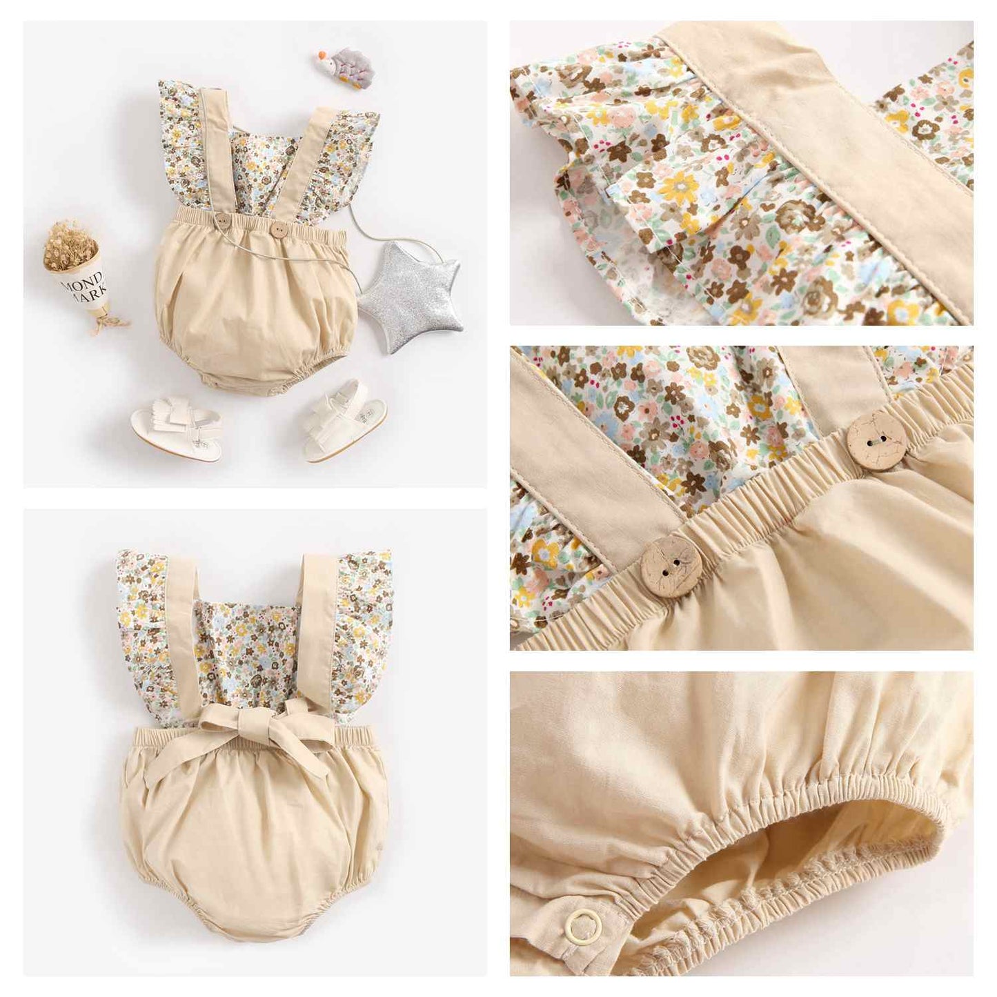 Baby Girl Ruffle Body Suit: Suspender Strap (0-18m)