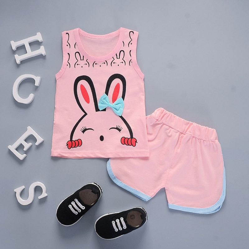 Girl's 2-Piece Bunny Short Sets (Size 6 Month-5T)