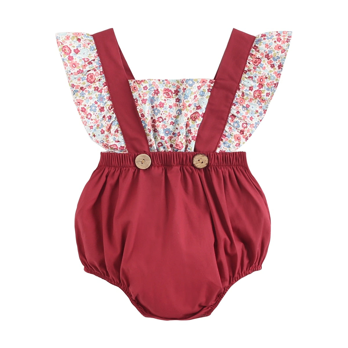 Baby Girl Ruffle Body Suit: Suspender Strap (0-18m)