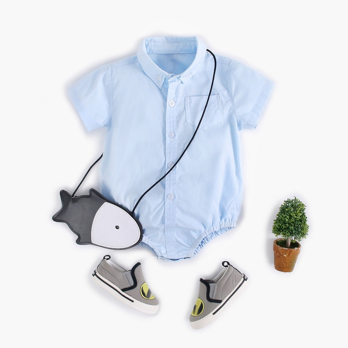 Baby Boy Button Up Bodysuit w/ Collar (6-18M)