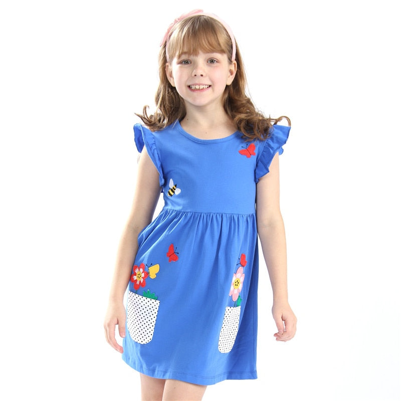 Girls Cotton Dress: Bees & Butterflies