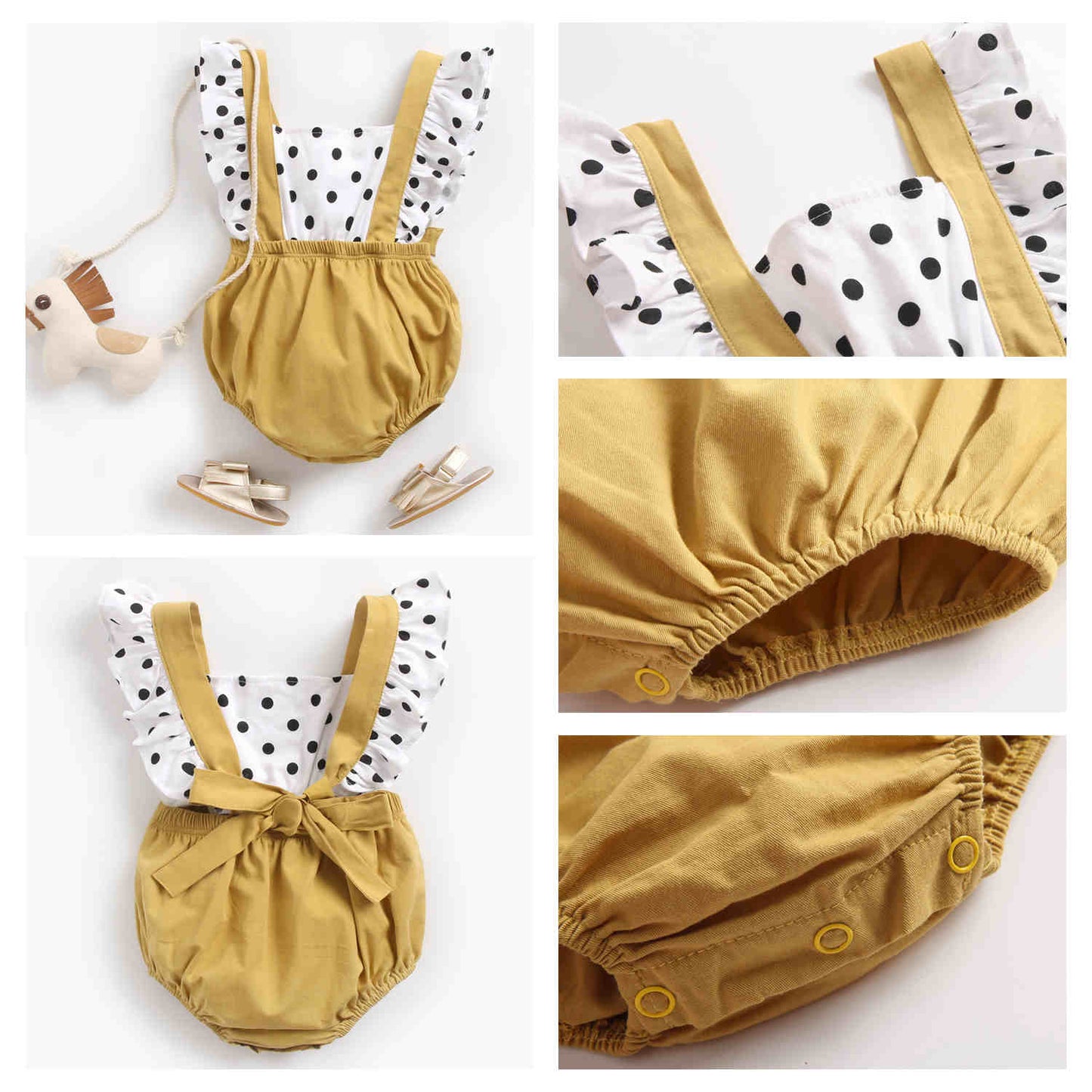 Baby Girl Ruffle Body Suit: Polka Dot (0-18m)