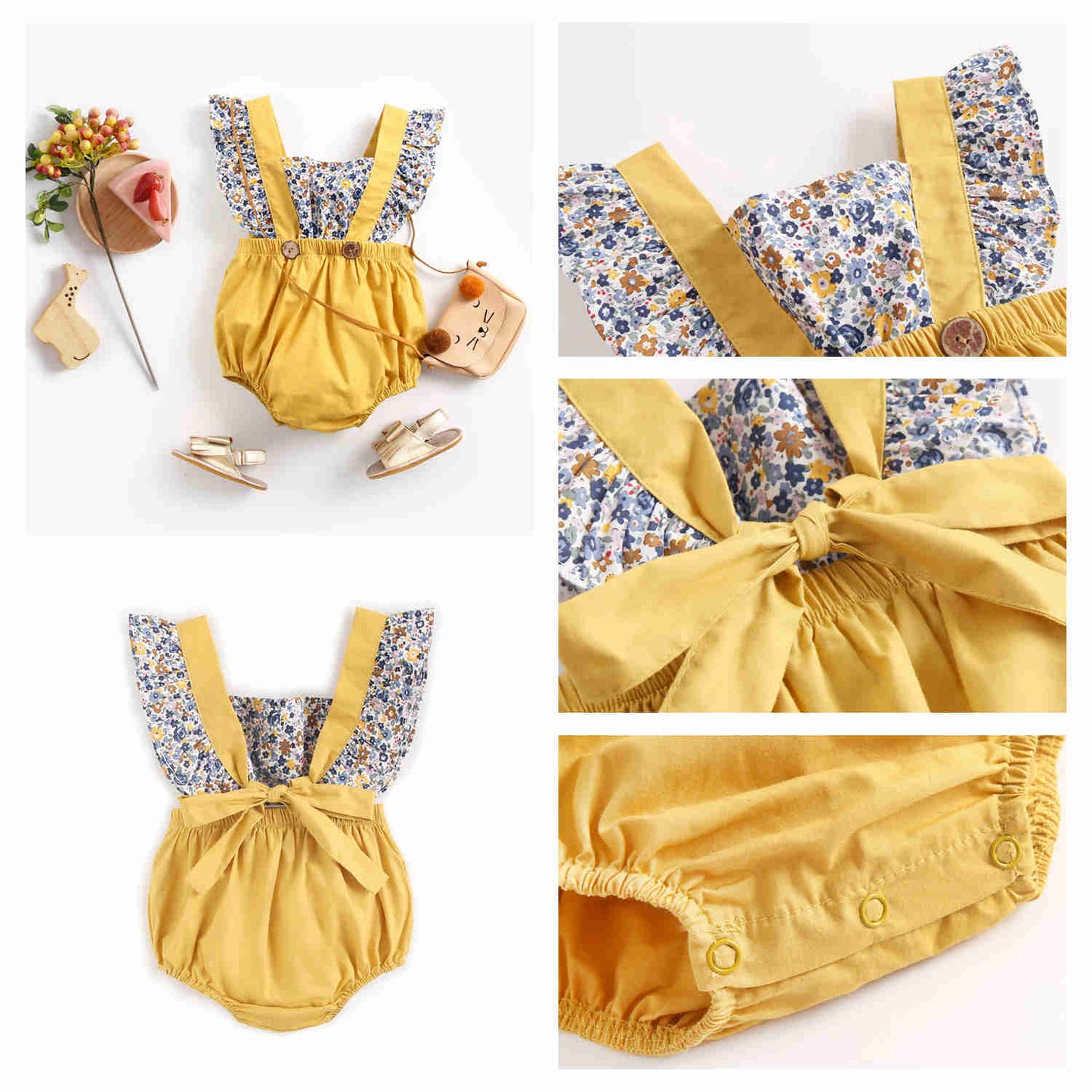 Baby Girl Ruffle Body Suit: Suspender Strap (0-18m)