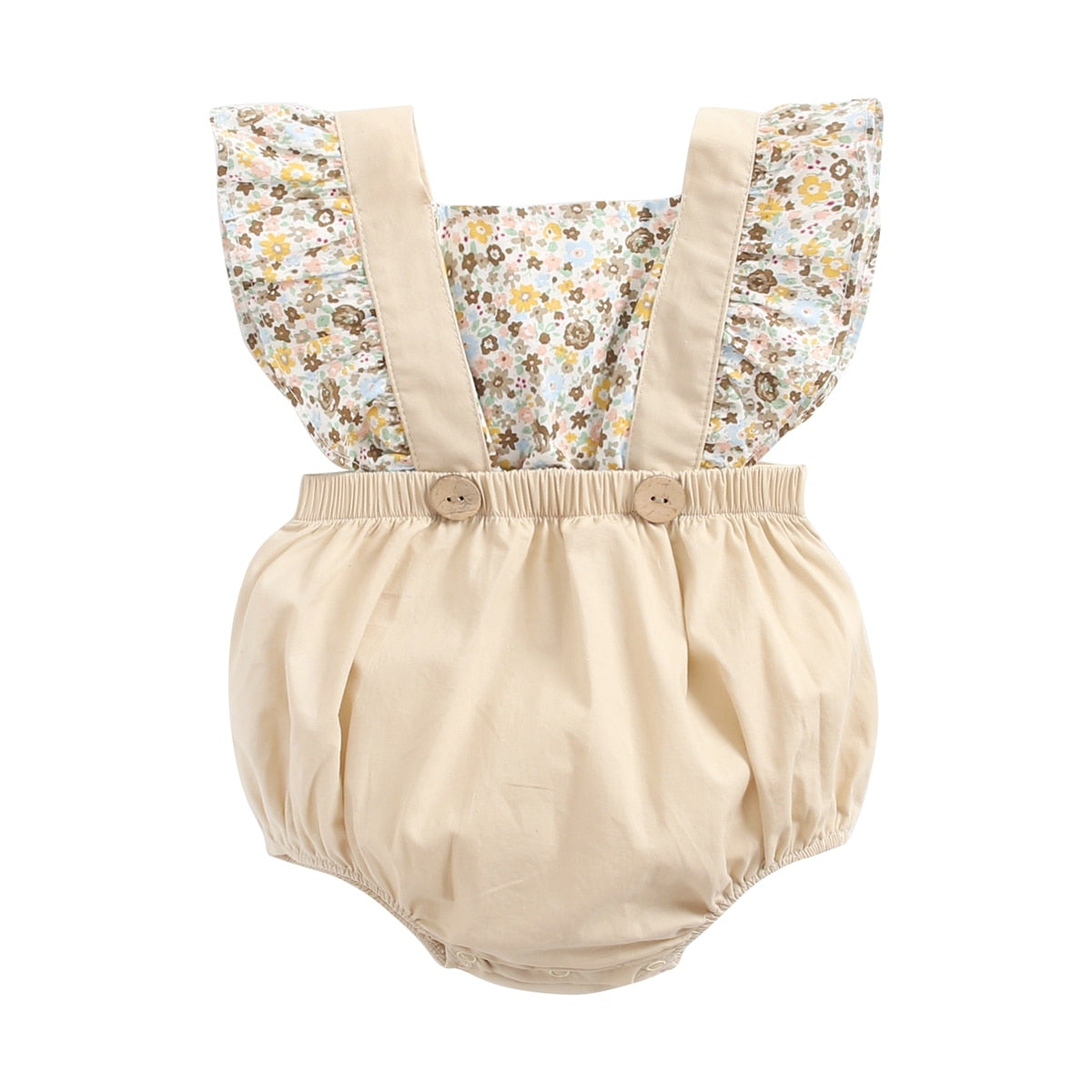 Baby Girl Ruffle Body Suit: Suspender Strap (0-18m)