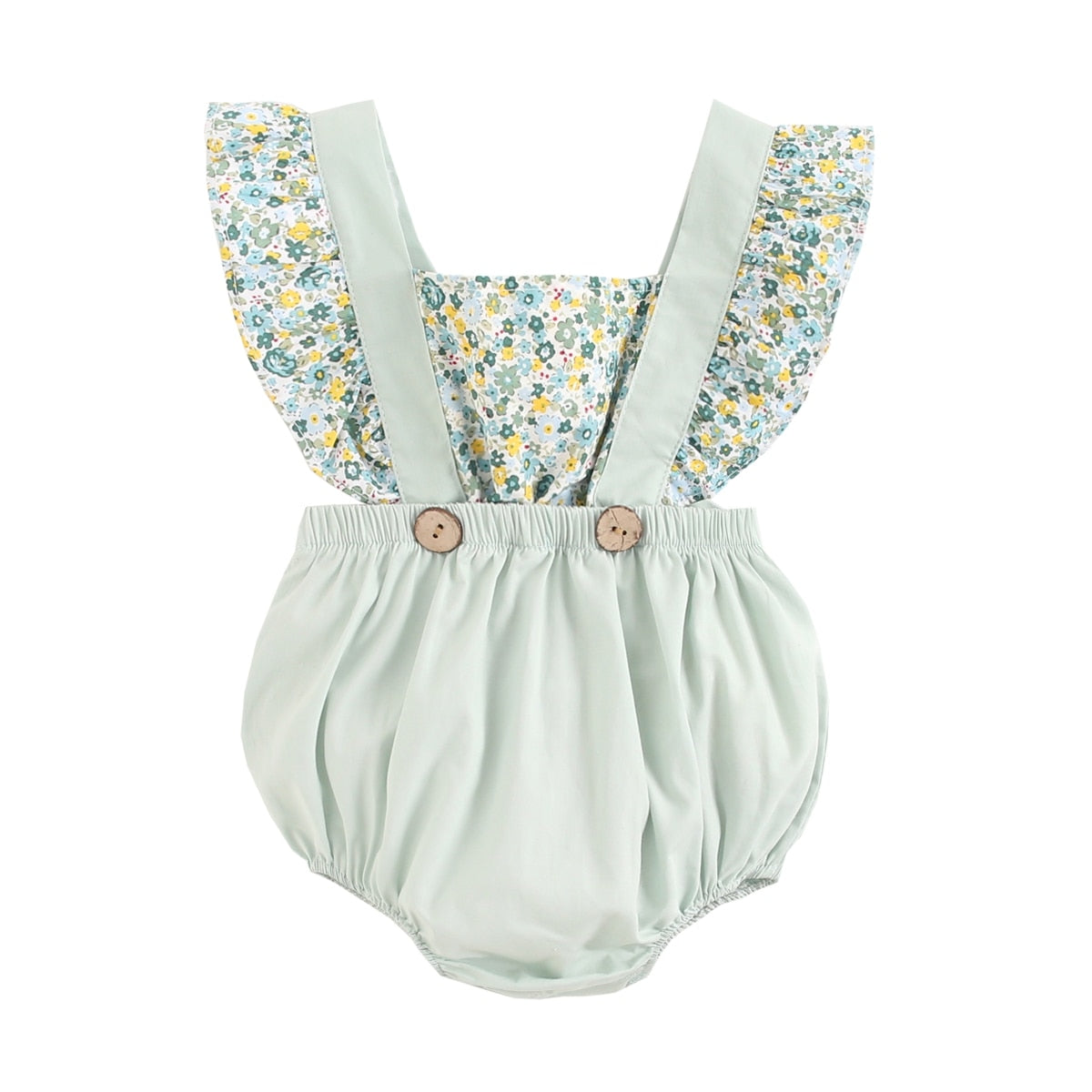 Baby Girl Ruffle Body Suit: Suspender Strap (0-18m)