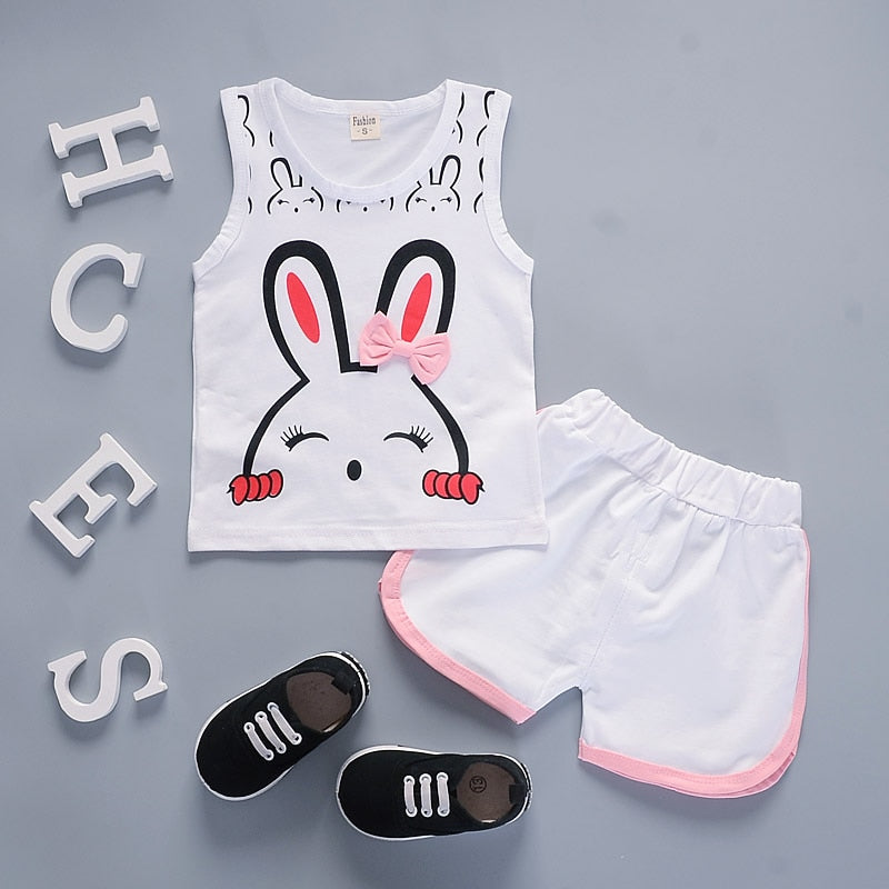 Girl's 2-Piece Bunny Short Sets (Size 6 Month-5T)