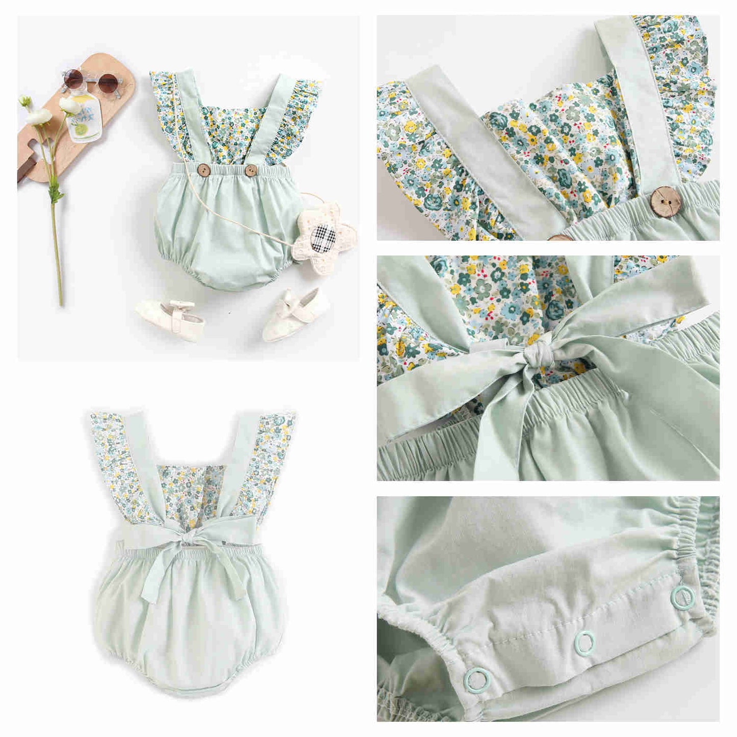 Baby Girl Ruffle Body Suit: Suspender Strap (0-18m)