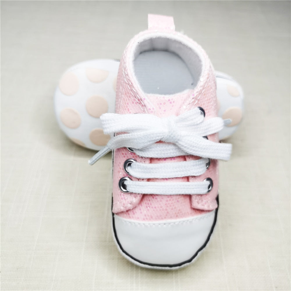 Baby Canvas Classic Sneakers, Glitter Multiple Color Options (0-18M)