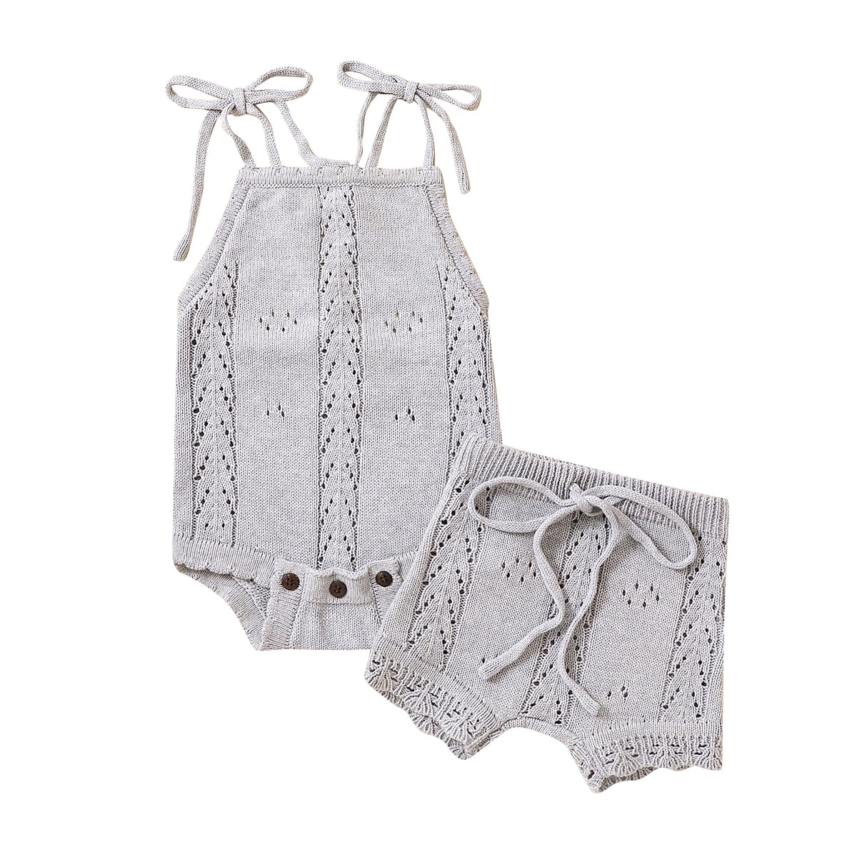 Baby Girls Knitted Backless Romper w/Drawstring Shorts 3-18M (More Color Options)