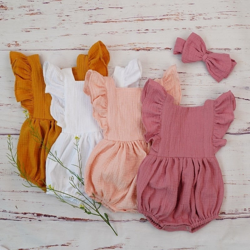 Baby Girl Ruffle Romper with Matching Headband