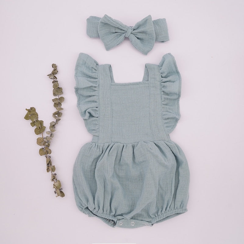 Baby Girl Ruffle Romper with Matching Headband