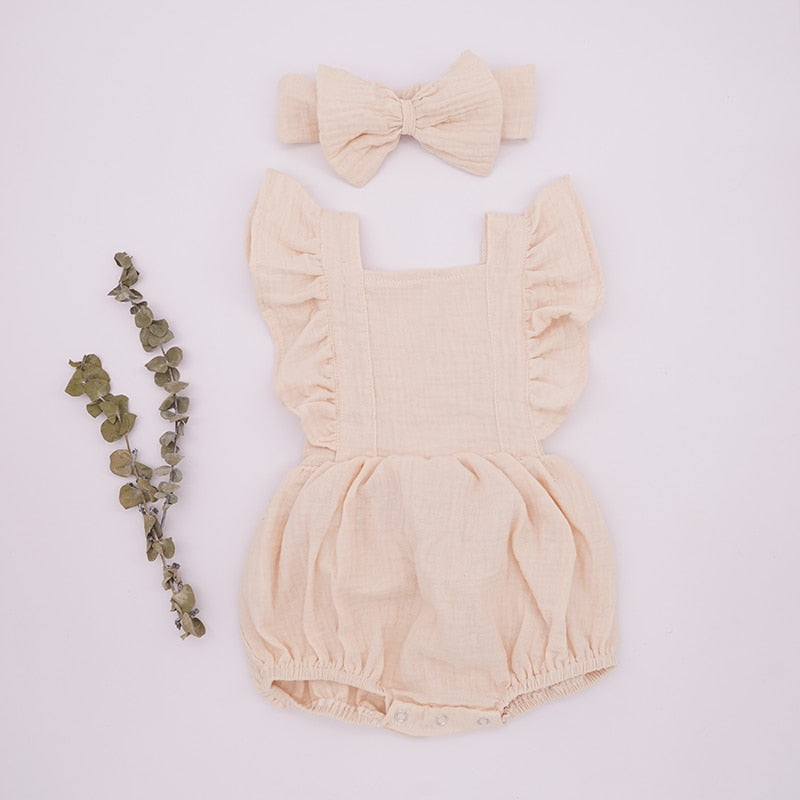 Baby Girl Ruffle Romper with Matching Headband