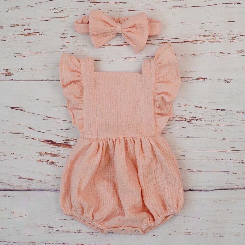 Baby Girl Ruffle Romper with Matching Headband