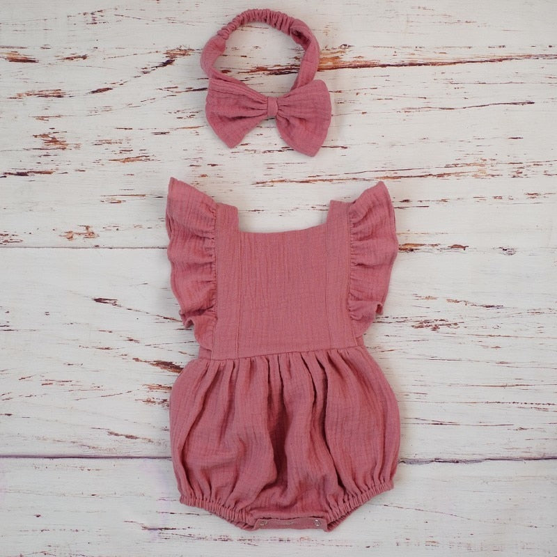 Baby Girl Ruffle Romper with Matching Headband