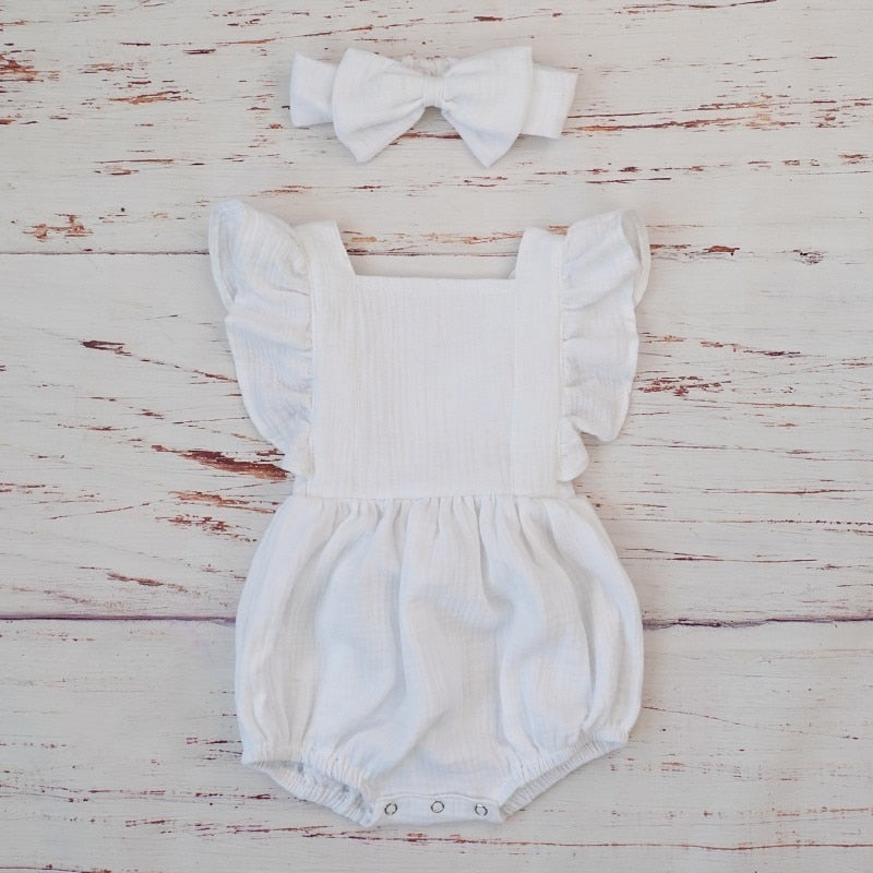 Baby Girl Ruffle Romper with Matching Headband