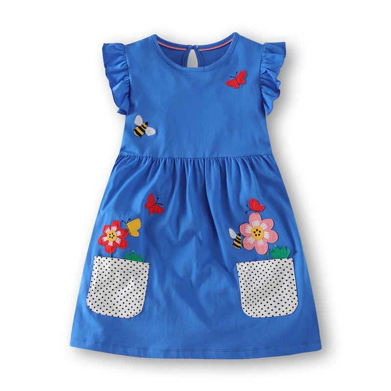 Girls Cotton Dress: Bees & Butterflies