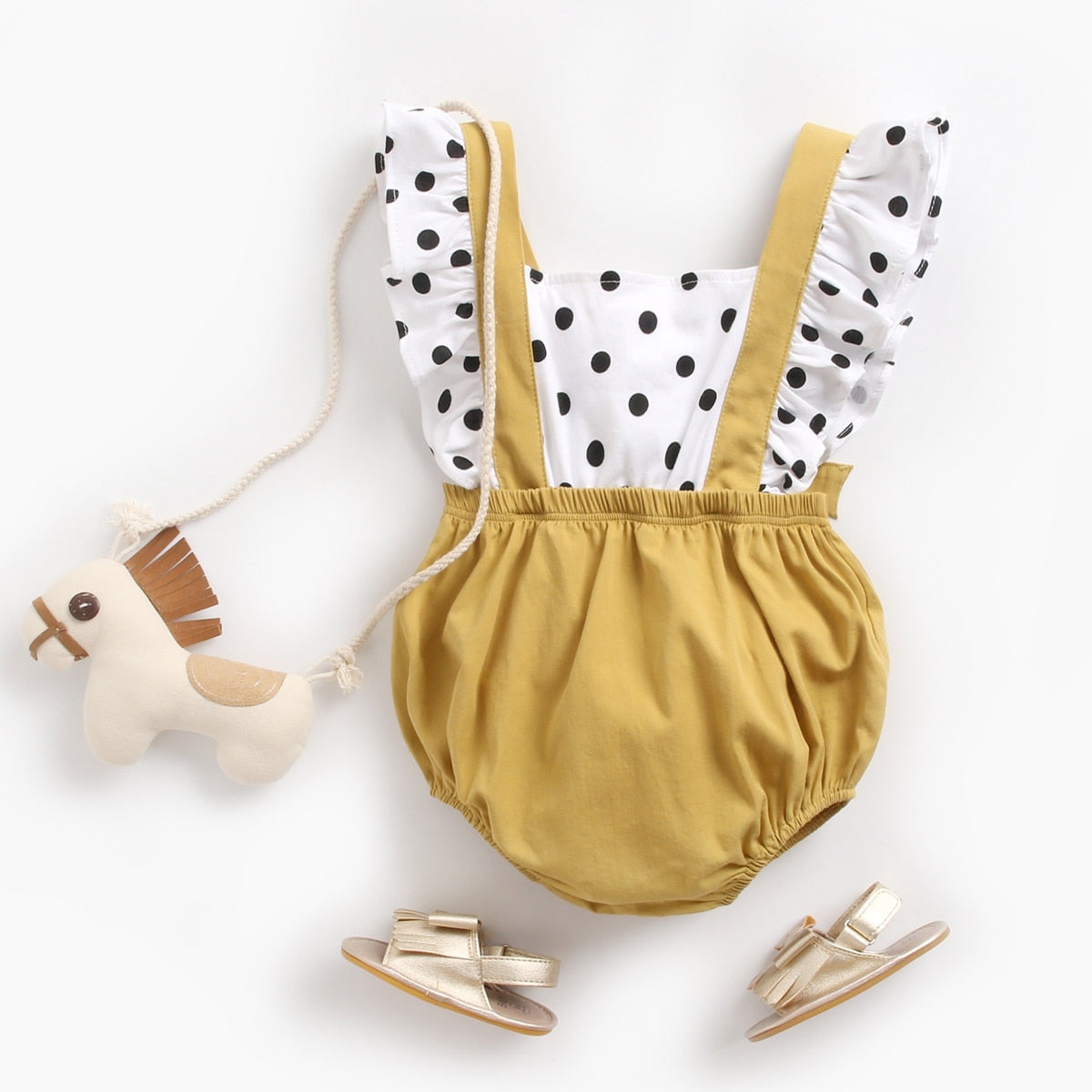 Baby Girl Ruffle Body Suit: Polka Dot (0-18m)