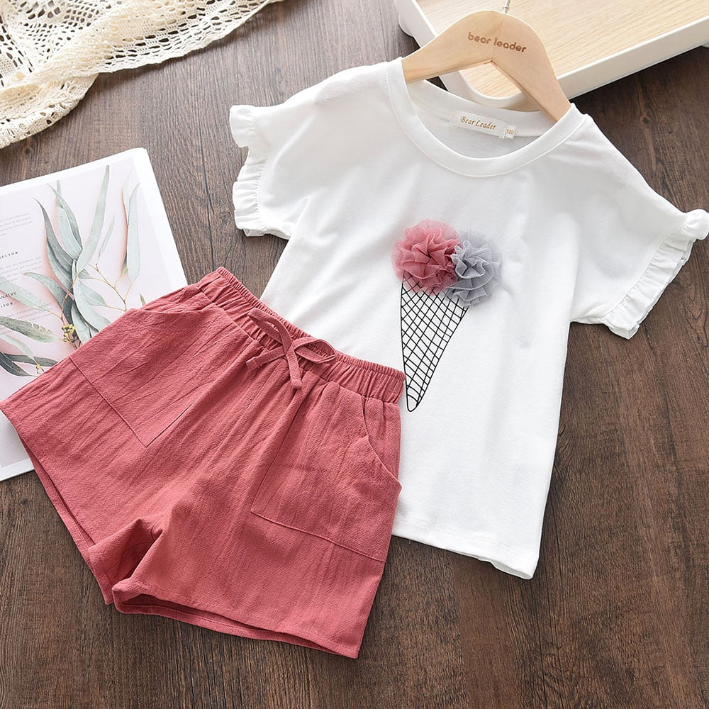 Girls 5T-7 Short Set 2pc White Button (Multiple Color Options)