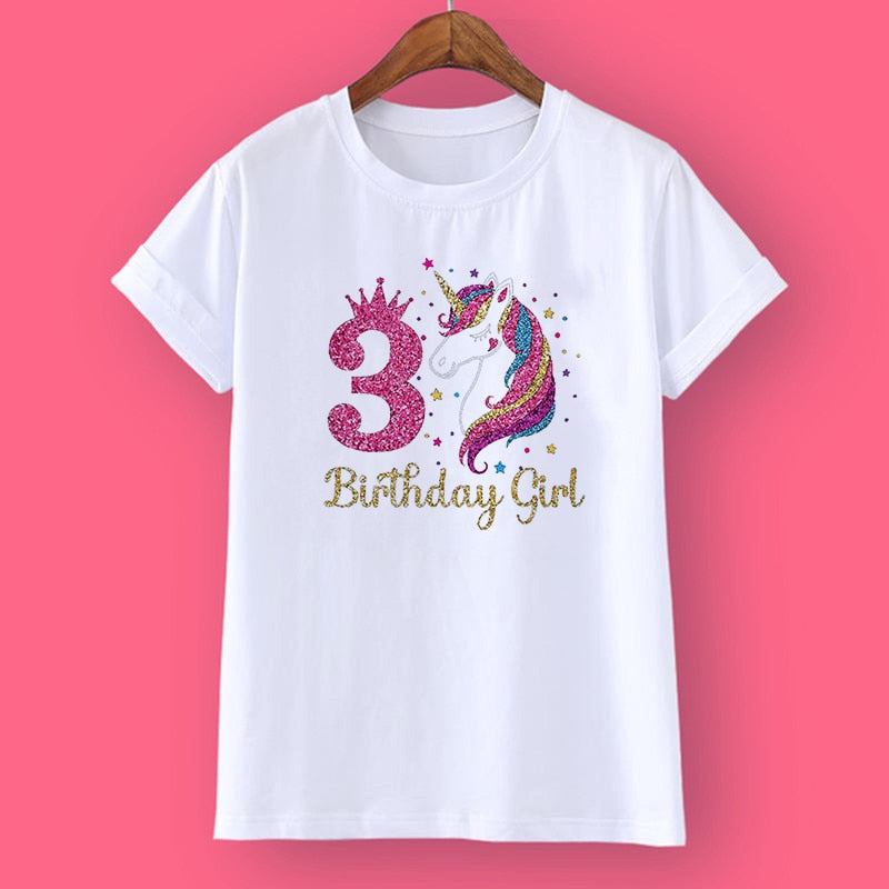 Unicorn Birthday Shirt w/Age Number (Ages 3-12)