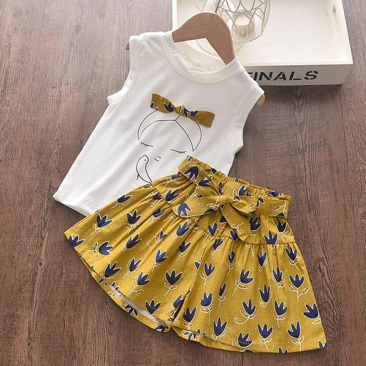 Girls 5T-7 Short Set 2pc Yellow (Multiple Color Options)