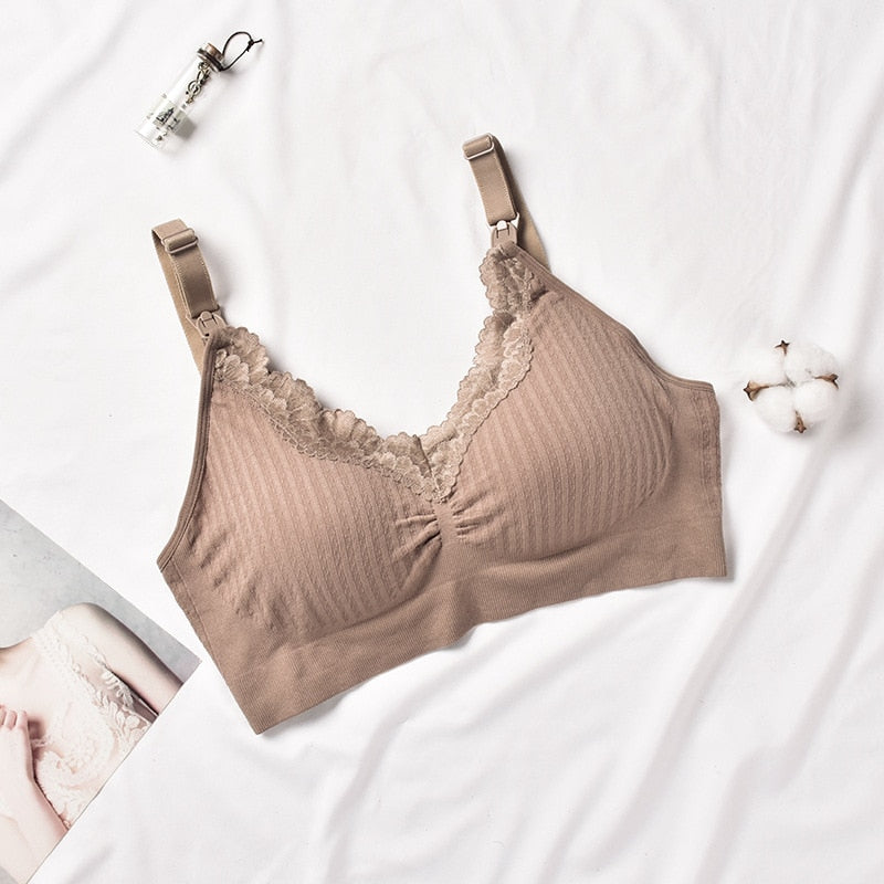 Wire-Free Nursing Bra, Lacey Tan