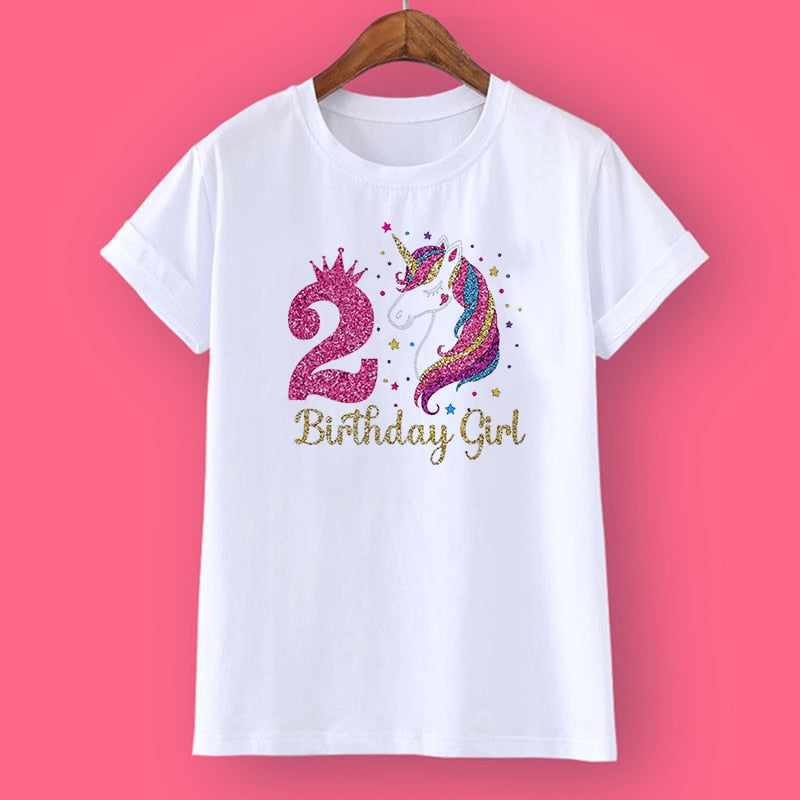 Unicorn Birthday Shirt w/Age Number (Ages 3-12)