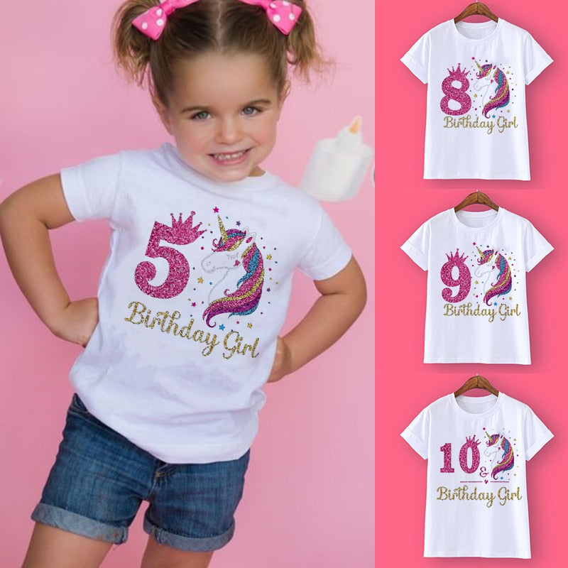 Unicorn Birthday Shirt w/Age Number (Ages 3-12)