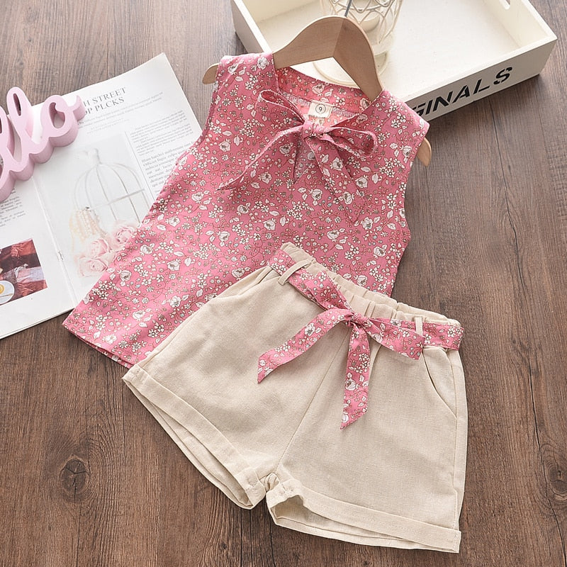 Girls 5T-7 Short Set 2pc Pink Button (Multiple Color Options)