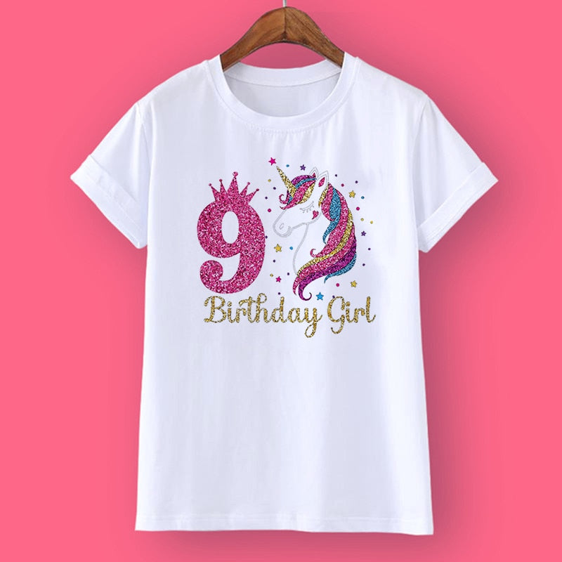 Unicorn Birthday Shirt w/Age Number (Ages 3-12)