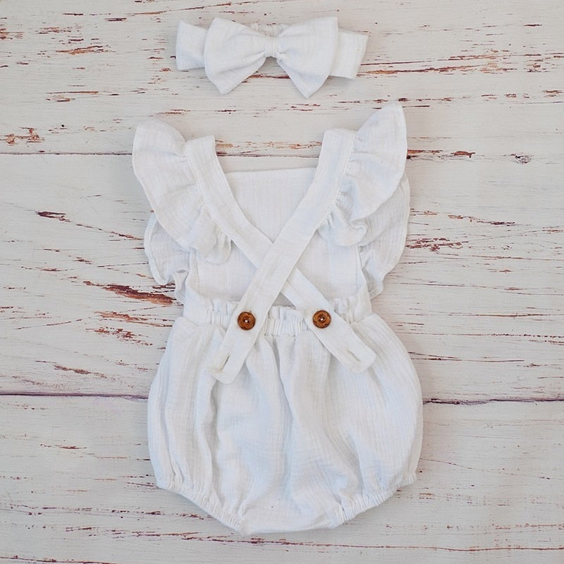 Baby Girl Ruffle Romper with Matching Headband